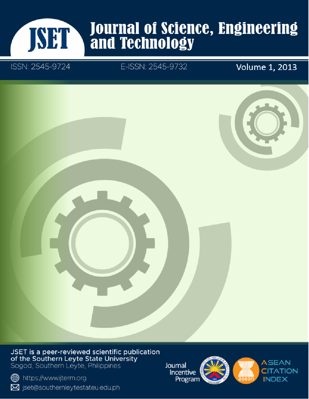 					View Vol. 1 No. 1 (2013): Journal of Science, Engineering and Technology
				
